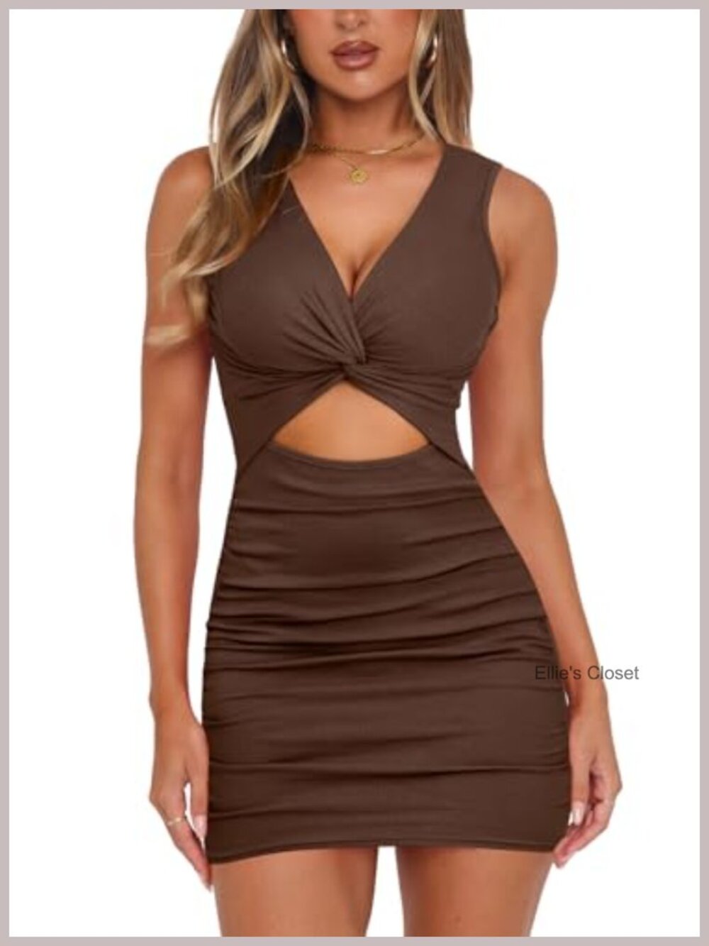 Sleeveless Deep V Neck Twist Front Cutout Bodycon Ribbed Ruched Club Party Mini